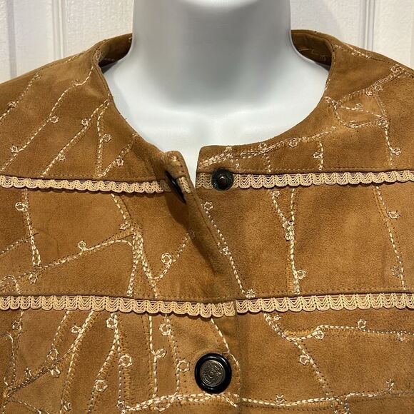 Kroshetta Tan/Camel Suede Cropped Patchwork Jacket Size M - Picture 2 of 14